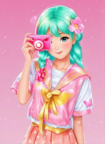 mamiya,camellia,camera illustration,digital camera,a girl with a camera,kawaii,hatsune miku,japanese kawaii,kawaii girl,mikuru asahina,snake kawaii,candy island girl,anime girl,retro girl,mukimono,tiki,piko,oil cosmetic,fashionable girl,kosmea,Illustration,Japanese style,Japanese Style 01