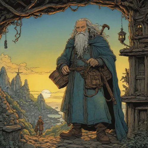 dwarf sundheim,dwarf cookin,gandalf,heroic fantasy,hobbit,jrr tolkien,the wanderer,dwarf,the wizard,prejmer,dwarves,thorin,magus,adventurer,fantasy picture,apothecary,nördlinger ries,old man,male elf,monk,Illustration,Paper based,Paper Based 29