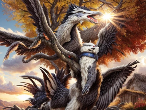 gryphon,autumn background,howling wolf,raptor perch,griffin,wolf couple,autumn icon,falco peregrinus,fantasy picture,troodon,bark,fantasy art,flying dog,fall animals,griffon bruxellois,tyto longimembris,red-tailed,canidae,saluki,collie