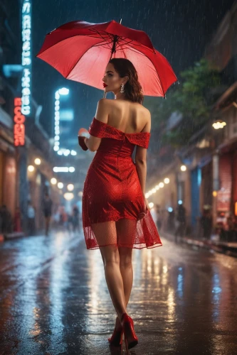 man in red dress,girl in red dress,lady in red,red-hot polka,umbrella,red hot polka,in the rain,asian umbrella,red rose in rain,in red dress,walking in the rain,flamenco,red dress,red skirt,cocktail dress,cocktail umbrella,a girl in a dress,red shoes,argentinian tango,rain bar,Photography,General,Cinematic