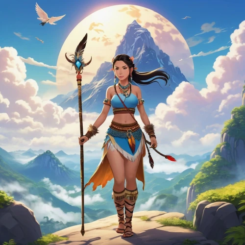 pocahontas,mulan,warrior woman,female warrior,moana,zodiac sign libra,aladha,wind warrior,inka,game illustration,fantasy woman,ephedra,ixia,fantasy warrior,maya,goddess of justice,cg artwork,portrait background,fantasy picture,avatar,Photography,Artistic Photography,Artistic Photography 03