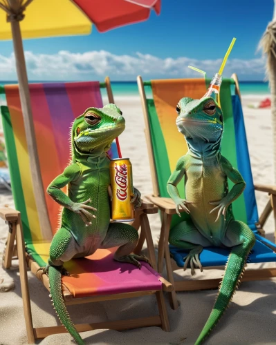 iguanas,iguana,green iguana,lizards,mexican holiday,beach goers,spring break,amigos,drinking party,cocktails,side-blotched lizards,to sunbathe,cancun,piña colada,have a drink,sun protection,sun tanning,high tourists,tropical drink,deckchairs,Photography,General,Natural