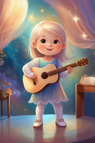 playing the guitar,children's background,kids illustration,classical guitar,cute cartoon character,cute cartoon image,musician,guitar,guitar player,serenade,sing,agnes,baby stars,singing,musical background,concert guitar,art bard,ukulele,toy's story,bard,Illustration,Realistic Fantasy,Realistic Fantasy 01