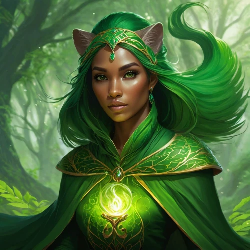 the enchantress,dryad,druid,anahata,sorceress,elven,fantasy portrait,patrol,green aurora,fae,elven forest,elves,druid grove,wood elf,elven flower,jade,celtic queen,green dragon,caerula,violet head elf,Conceptual Art,Fantasy,Fantasy 17