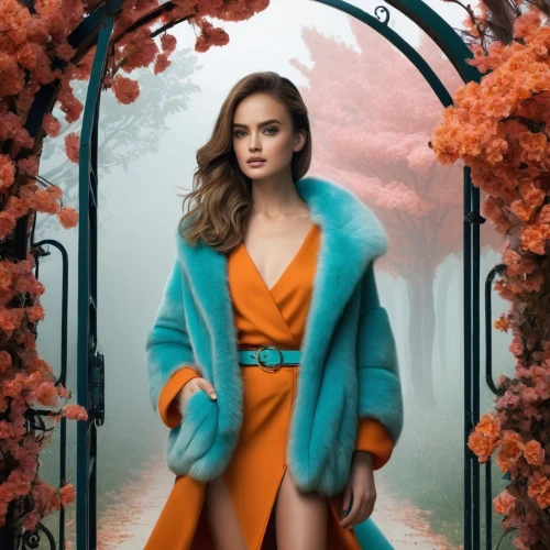 teal and orange,orange robes,long coat,orange,coat,daisy jazz isobel ridley,coral,kimono,coat color,vogue,turquoise wool,orange color,turquoise,color turquoise,orange scent,woman walking,tangerine,romantic look,fashion vector,girl in flowers,Photography,Fashion Photography,Fashion Photography 09