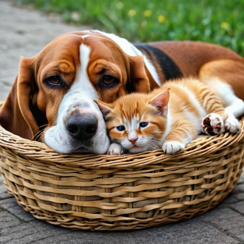dog and cat,dog - cat friendship,pet vitamins & supplements,basset hound,bunk bed,cute animals,dog bed,american foxhound,mom and kittens,adopt a pet,cat family,cute puppy,pet adoption,beagle,coonhound,dog cat,baby with mom,english coonhound,caregiver,harmonious family,Photography,General,Realistic