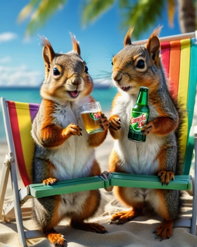 relaxed squirrel,chilling squirrel,squirrels,racked out squirrel,chinese tree chipmunks,squirell,coconut drinks,deckchairs,whimsical animals,tropical animals,anthropomorphized animals,deckchair,ground squirrels,sciurus,beach goers,summer background,summer icons,acorns,summer holidays,deck chair,Photography,General,Natural
