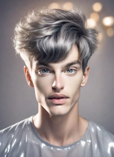 silvery,male elf,gray color,silvery blue,silver,gray animal,gray-green,silver blue,grey,male model,photoshop manipulation,retouching,artificial hair integrations,image manipulation,retouch,asymmetric cut,gray,silver fox,silver lacquer,airbrushed,Photography,Realistic