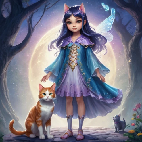 fairy tale character,fantasy picture,children's fairy tale,calico cat,fantasy portrait,fairytale characters,child fairy,little girl fairy,faerie,cat child,bluebell,fairy tale icons,luna,rosa 'the fairy,fae,fantasy art,mystical portrait of a girl,child fox,game illustration,fairy queen,Illustration,Realistic Fantasy,Realistic Fantasy 02