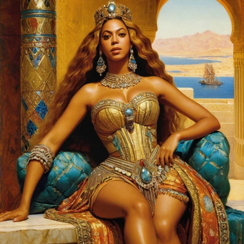 queen,queen bee,cleopatra,royalty,a woman,mogul,african american woman,queen s,the mona lisa,the throne,queen cage,official portrait,goddess,throne,queen crown,nile,excellence,queen of puddings,black woman,the sphinx,Art,Classical Oil Painting,Classical Oil Painting 42