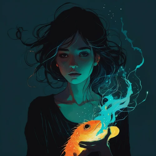 fireflies,flame spirit,mystical portrait of a girl,fire and water,digital illustration,fire artist,spark,incandescent,fantasy portrait,burning candle,lantern,burning torch,embers,fire siren,spell,firefly,nuphar,flame of fire,flaming torch,fire-eater,Illustration,Paper based,Paper Based 19