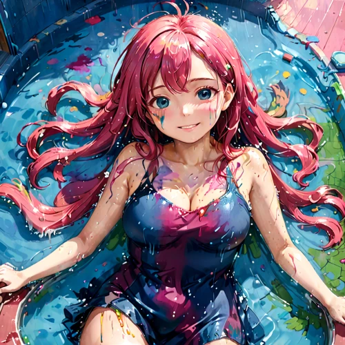 colorful water,wet girl,one-piece swimsuit,umiuchiwa,water nymph,mermaid background,nami,splashing,mermaid,water splash,underwater background,ocean,water fight,little mermaid,under the water,watery heart,underwater,swimming,splash,hatsune miku,Anime,Anime,Traditional
