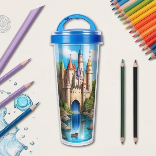 coffee tumbler,colourful pencils,rainbow pencil background,school items,water cup,colored pencil background,vacuum flask,eco-friendly cups,pencil case,drinkware,coloured pencils,toothbrush holder,cocktail shaker,colored pencils,colorful water,disney castle,sand timer,water bottle,glass container,beautiful pencil