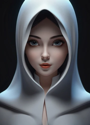 the nun,nun,hooded,cloak,priestess,widow,vampire woman,sorceress,vampire lady,abaya,white lady,widow's tears,assassin,jaya,digital painting,snow white,white rose snow queen,fantasy portrait,nuns,mystical portrait of a girl,Unique,3D,3D Character