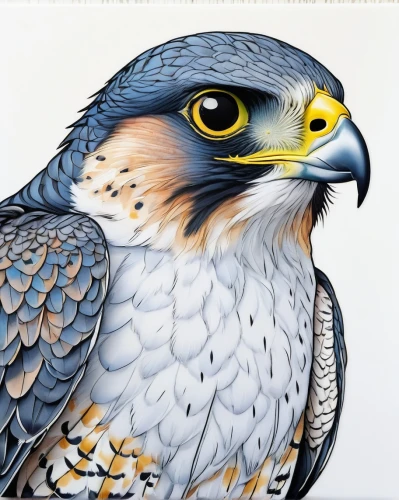 lanner falcon,portrait of a rock kestrel,saker falcon,new zealand falcon,peregrine falcon,northern goshawk,sharp shinned hawk,gyrfalcon,coopers hawk,sparrow hawk,falconiformes,aplomado falcon,broad winged hawk,ferruginous hawk,peregrine,hawk animal,blue buzzard,bird painting,falcon,cooper's hawk,Illustration,Abstract Fantasy,Abstract Fantasy 04
