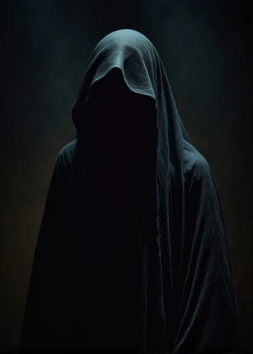 hooded man,grimm reaper,cloak,dark portrait,grim reaper,anonymous,burqa,an anonymous,hooded,dance of death,burka,black background,dark cabinetry,portrait background,mysterious,the nun,faceless,the person,darknet,the ghost,Conceptual Art,Daily,Daily 10