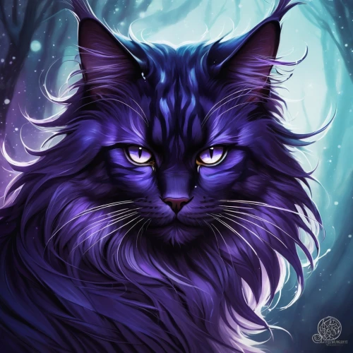 cheshire,maincoon,merlin,norwegian forest cat,cat with blue eyes,blue eyes cat,felidae,fantasy portrait,feral,twitch icon,nebelung,bluebell,cat vector,indigo,blue tiger,siberian cat,halloween cat,violet eyes,cat portrait,breed cat,Conceptual Art,Fantasy,Fantasy 17