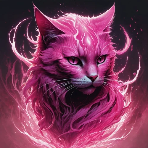 pink cat,pink quill,firestar,magenta,the pink panter,cat vector,pink vector,feral,red cat,feline,cheshire,lion - feline,animal feline,pink background,cat,breed cat,felidae,the fur red,maincoon,fantasy portrait,Conceptual Art,Fantasy,Fantasy 17