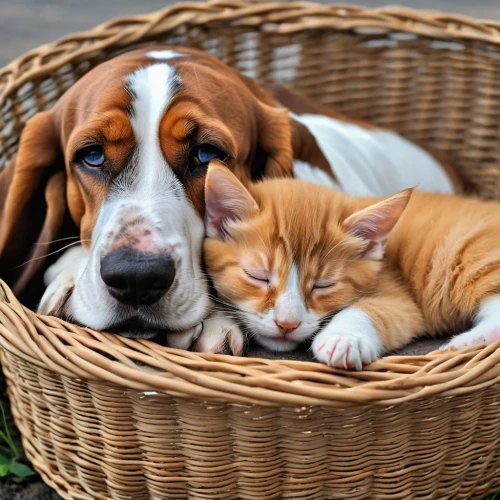 dog and cat,dog - cat friendship,pet vitamins & supplements,basset hound,bunk bed,cute animals,picnic basket,peaches in the basket,dog crate,american foxhound,eggs in a basket,coonhound,wicker basket,english coonhound,cat family,easter basket,american wirehair,hamper,bundle,pet adoption,Photography,General,Realistic
