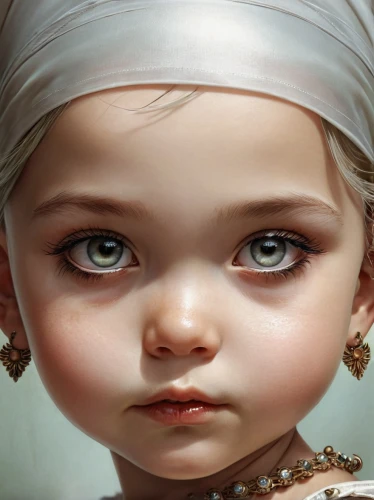 regard,vintage doll,female doll,mystical portrait of a girl,doll's facial features,painter doll,child portrait,child girl,the little girl,porcelain dolls,little girl,innocence,cloth doll,fashion doll,doll looking in mirror,fashion dolls,artist doll,pearl necklace,love pearls,girl doll,Illustration,Realistic Fantasy,Realistic Fantasy 10