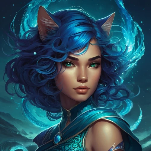 fantasy portrait,blue enchantress,kat,zodiac sign libra,fantasy art,portrait background,luna,fantasia,custom portrait,feline,mystical portrait of a girl,zodiac sign gemini,rosa ' amber cover,world digital painting,sorceress,jasmine blue,indigo,fantasy picture,catarina,mermaid vectors,Conceptual Art,Fantasy,Fantasy 17