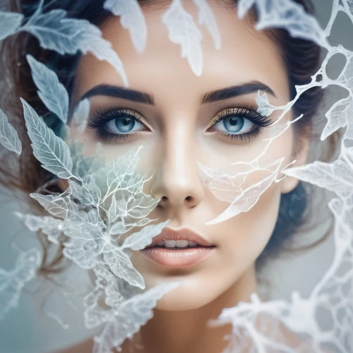 ice queen,filigree,photomanipulation,mystical portrait of a girl,image manipulation,photo manipulation,veil,bridal veil,photoshop manipulation,blue eyes,women's eyes,beauty face skin,retouch,fantasy portrait,retouching,the snow queen,faery,woman face,crystalline,white silk,Photography,Artistic Photography,Artistic Photography 07