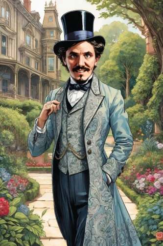 aristocrat,enrico caruso,victorian,gentlemanly,the victorian era,hotel man,portrait background,basil total,villas,francisco,lincoln cosmopolitan,pierre,bonjour bongu,financier,figaro,leonardo devinci,bellboy,valet,banker,napoleon iii style,Digital Art,Comic