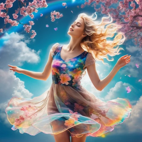 flower fairy,spring background,springtime background,girl in flowers,floral background,photo manipulation,gracefulness,photoshop manipulation,colorful floral,image manipulation,spring blossom,falling flowers,faerie,spring leaf background,colorful background,beautiful girl with flowers,flower background,fairy,colors of spring,floral dress,Photography,Artistic Photography,Artistic Photography 07