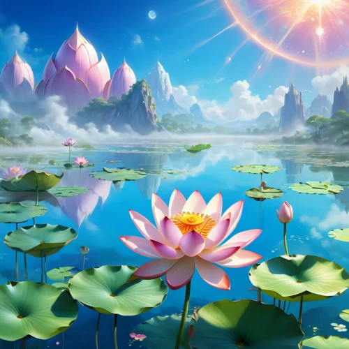 lotus on pond,lotus flowers,water lotus,sacred lotus,lotus blossom,lotus flower,lotuses,lotus pond,flower of water-lily,golden lotus flowers,pink water lilies,stone lotus,water lilies,water lily,waterlily,white water lilies,water lily flower,lotus hearts,pink water lily,lotus plants,Illustration,Realistic Fantasy,Realistic Fantasy 01