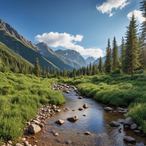 salt meadow landscape,temperate coniferous forest,mountain stream,tropical and subtropical coniferous forests,mountain river,mountain meadow,alpine meadow,landscape background,background view nature,slowinski national park,larch forests,nature landscape,maligne river,natural landscape,flowing creek,tatra mountains,river landscape,mountain landscape,mountainous landscape,beautiful landscape,Photography,General,Realistic