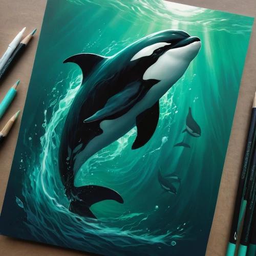 orca,killer whale,two dolphins,dolphin background,dolphins,dolphins in water,oceanic dolphins,cetacean,cetacea,dolphin,bottlenose dolphins,porpoise,giant dolphin,whale,whales,marine mammal,baby whale,sea animal,vector illustration,whale calf,Conceptual Art,Fantasy,Fantasy 17