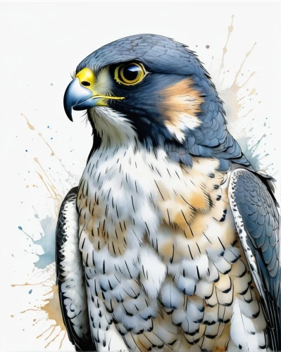 lanner falcon,saker falcon,portrait of a rock kestrel,peregrine falcon,gyrfalcon,northern goshawk,falconiformes,sparrow hawk,new zealand falcon,bird painting,eagle illustration,peregrine,ferruginous hawk,aplomado falcon,broad winged hawk,blue buzzard,coopers hawk,falcon,sharp shinned hawk,sparrowhawk,Illustration,Paper based,Paper Based 13
