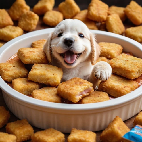 chicken nuggets,nuggets,cheese cubes,cheese puffs,mozzarella sticks,chicken nugget,crouton,finger food,mcdonald's chicken mcnuggets,chicken fries,dog puppy while it is eating,cheese roll,fried food,nugget,baby playing with food,fried fritters,chicken tenders,small animal food,cute puppy,chicken strips,Photography,General,Natural
