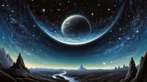 lunar landscape,phase of the moon,space art,valley of the moon,moon phase,planet eart,fantasy picture,alien planet,celestial bodies,moon and star background,galilean moons,futuristic landscape,fantasy landscape,moonscape,alien world,world digital painting,earth rise,celestial body,moons,planet alien sky,Illustration,Black and White,Black and White 23