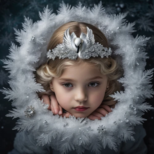 the snow queen,white fur hat,children's christmas photo shoot,suit of the snow maiden,girl in a wreath,white rose snow queen,ice queen,ice princess,mystical portrait of a girl,child portrait,blue snowflake,white snowflake,christmas angel,snow white,beautiful bonnet,princess crown,little girl fairy,snow flake,little princess,feather headdress,Photography,Documentary Photography,Documentary Photography 13