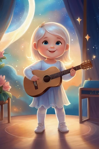 guitar player,musician,playing the guitar,angel playing the harp,classical guitar,violinist violinist of the moon,guitar,bard,serenade,art bard,guitarist,concert guitar,kids illustration,cg artwork,children's background,mozart,cute cartoon image,ukulele,violin player,cute cartoon character,Illustration,Realistic Fantasy,Realistic Fantasy 01