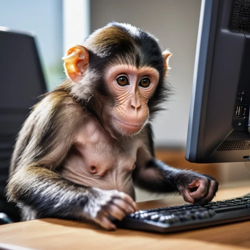 rhesus macaque,chimpanzee,macaque,call centre,common chimpanzee,content writers,working animal,barbary monkey,primate,chimp,helpdesk,japanese macaque,call center,baby monkey,monkey,ape,work from home,barbary ape,long tailed macaque,cercopithecus neglectus,Photography,General,Realistic