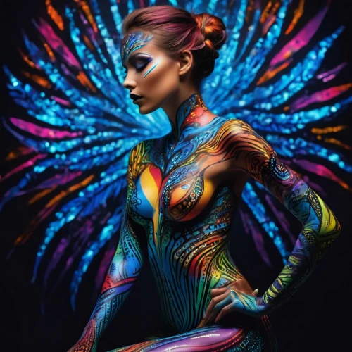 neon body painting,bodypainting,bodypaint,body painting,fairy peacock,color feathers,ulysses butterfly,body art,fantasy art,butterfly wings,peacock,boho art,faerie,faery,psychedelic art,prismatic,aurora butterfly,flutter,passion butterfly,world digital painting,Photography,Fashion Photography,Fashion Photography 26