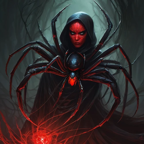 darth talon,widow spider,atala,black widow,widow,jaya,widow flower,root chakra,arachnid,red lantern,tarantula,evil woman,red eyes,sci fiction illustration,hex,fire red eyes,red spider nebula,the witch,black crab,spawn,Conceptual Art,Fantasy,Fantasy 17