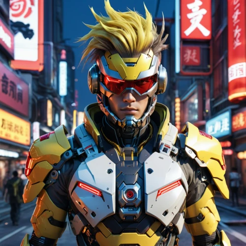 tracer,yang,yellow jacket,nikko,bumblebee,hong,bastion,cyberpunk,rein,stud yellow,kai-lan,anime 3d,shinkiari,hk,anime boy,aurora yellow,yukio,male character,game character,jin deui,Photography,General,Realistic