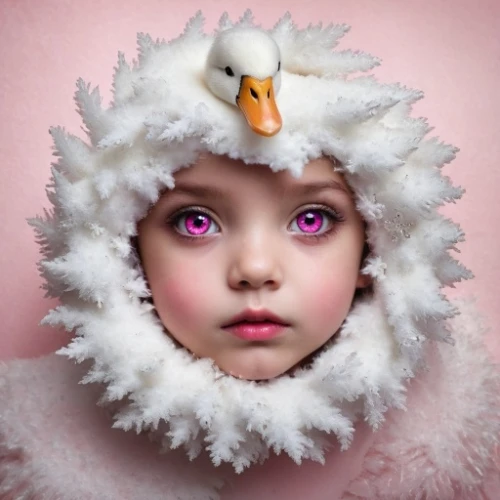 young swan,silkie,easter chick,pullet,conceptual photography,portrait of a hen,baby chick,child portrait,white pigeon,baby stork,children's eyes,chick,hedwig,swan cub,animals play dress-up,araucana,crown pigeon,feather headdress,poultry,duckling