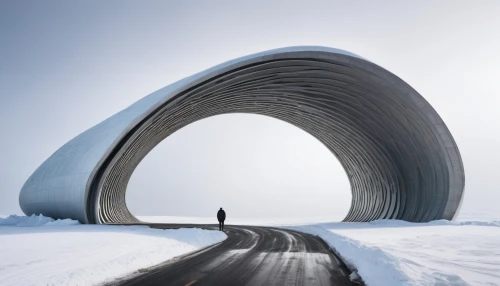 snow ring,the polar circle,semi circle arch,wall tunnel,round arch,snow shelter,pointed arch,streetluge,stargate,snow slope,harp,arched,arch,sinuous,curvy road sign,torus,helix,arc,three centered arch,infinite snow,Photography,Documentary Photography,Documentary Photography 04