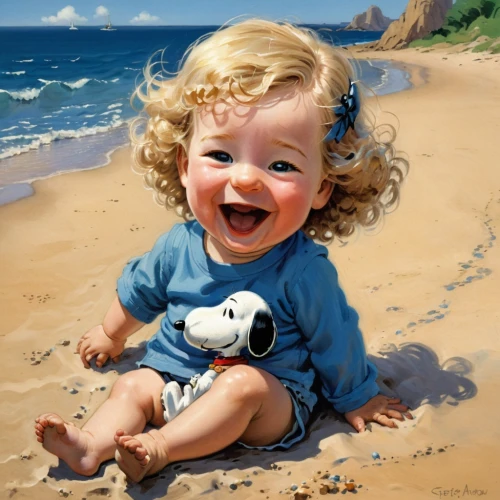 baby laughing,oil painting,children's background,oil painting on canvas,child portrait,child playing,children play,art painting,playing in the sand,a girl's smile,enjoyment of life,child crying,baby smile,little kid,cute baby,child,cute cartoon image,footprints in the sand,childs,baby footprints,Conceptual Art,Fantasy,Fantasy 04
