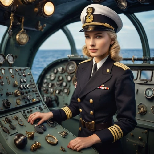 stewardess,flight attendant,naval officer,flight engineer,peaked cap,pilot,helicopter pilot,cruiser aurora,captain,on board,at sea,captain p 2-5,aircraft cruiser,delta sailor,sailor,navy,navy suit,girl on the boat,seafarer,1940 women,Photography,General,Cinematic