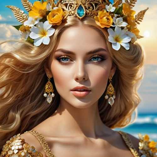 golden flowers,summer crown,golden crown,gold filigree,golden wreath,gold crown,gold foil crown,gold flower,spring crown,princess crown,golden lilac,beautiful girl with flowers,aphrodite,flower crown of christ,fantasy art,yellow crown amazon,headdress,flower crown,flower gold,gold yellow rose,Photography,General,Realistic