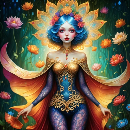 faerie,flower fairy,fairy peacock,faery,fairy queen,cosmic flower,fantasy art,fantasy portrait,fantasy woman,the enchantress,flora,girl in flowers,rosa 'the fairy,fantasia,mystical portrait of a girl,sacred lotus,virgo,fae,elven flower,psychedelic art,Conceptual Art,Fantasy,Fantasy 31