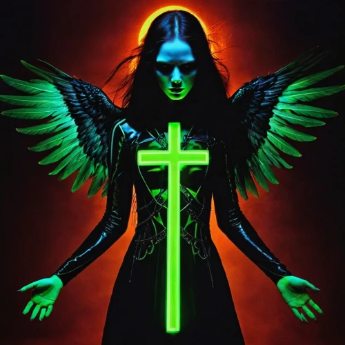 dark angel,angel of death,patrol,the archangel,death angel,archangel,black angel,testament,uriel,angelology,gonepteryx cleopatra,lucifer,angels of the apocalypse,green,priest,pagan,the angel with the cross,celtic cross,neon body painting,crucifix,Photography,Artistic Photography,Artistic Photography 14