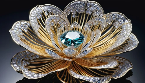 water lily plate,brooch,jewelry florets,shashed glass,art deco ornament,glass ornament,broach,diadem,gold flower,diamond mandarin,bridal accessory,diamond jewelry,jewelry manufacturing,floral ornament,flower of water-lily,decorative flower,showpiece,gift of jewelry,crown flower,decorative fan,Photography,General,Realistic