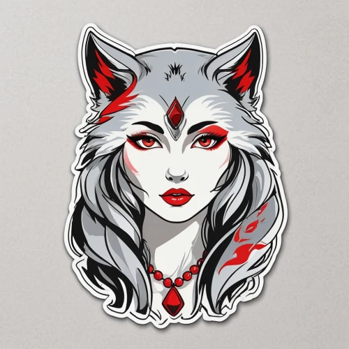 kitsune,redfox,wolf,automotive decal,red wolf,howling wolf,zodiac sign gemini,vector illustration,blood icon,red riding hood,vampire lady,canis lupus,fairy tale icons,vampire woman,vector graphic,cruella,constellation wolf,pagan,clipart sticker,vector design,Unique,Design,Sticker