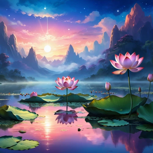 water lotus,sacred lotus,lotus on pond,lotus flowers,lotuses,lotus pond,lotus blossom,water lilies,lotus flower,waterlily,lotus hearts,pink water lilies,stone lotus,lily pond,flower of water-lily,golden lotus flowers,water lily,white water lilies,lotus plants,lotus,Illustration,Realistic Fantasy,Realistic Fantasy 01